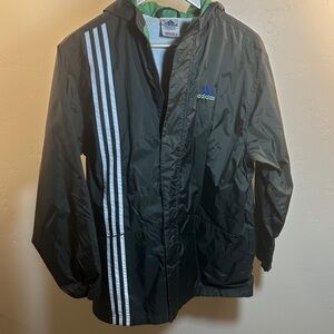 Adidas Men's Black Windbreaker with White Stripes